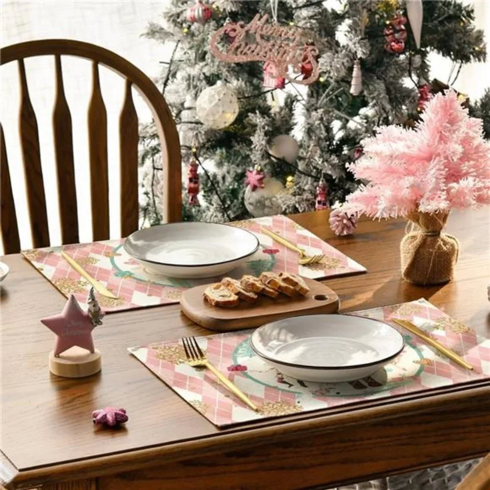 Nutcracker Placemats Christmas Decor Set 4 Pink Xmas Holiday Table Decorations